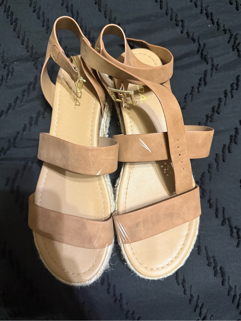 Soda Tan Double-Strap Espadrille Wedge Sandals